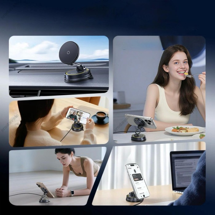 Автомобільний тримач із бездротовою зарядкою Baseus PrimeTrip VC2 Flex Pro Magnetic Wireless Suction Cup Version Black C0013F01